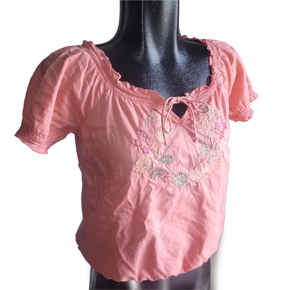 Sonoma Pink Embroidered Peasant Boho Chic Short Sleeve Top S - Picture 2 of 6